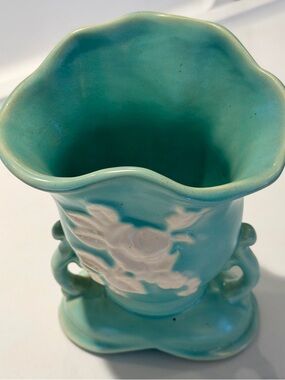 Weller Turquoise  Vase with Relief Floral Motif